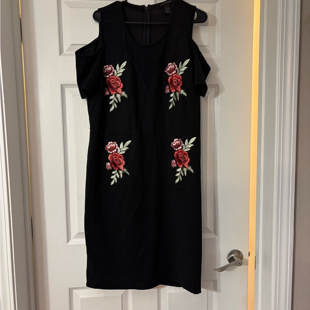Ashley Stewart Black Dress with Red Floral Embroidery